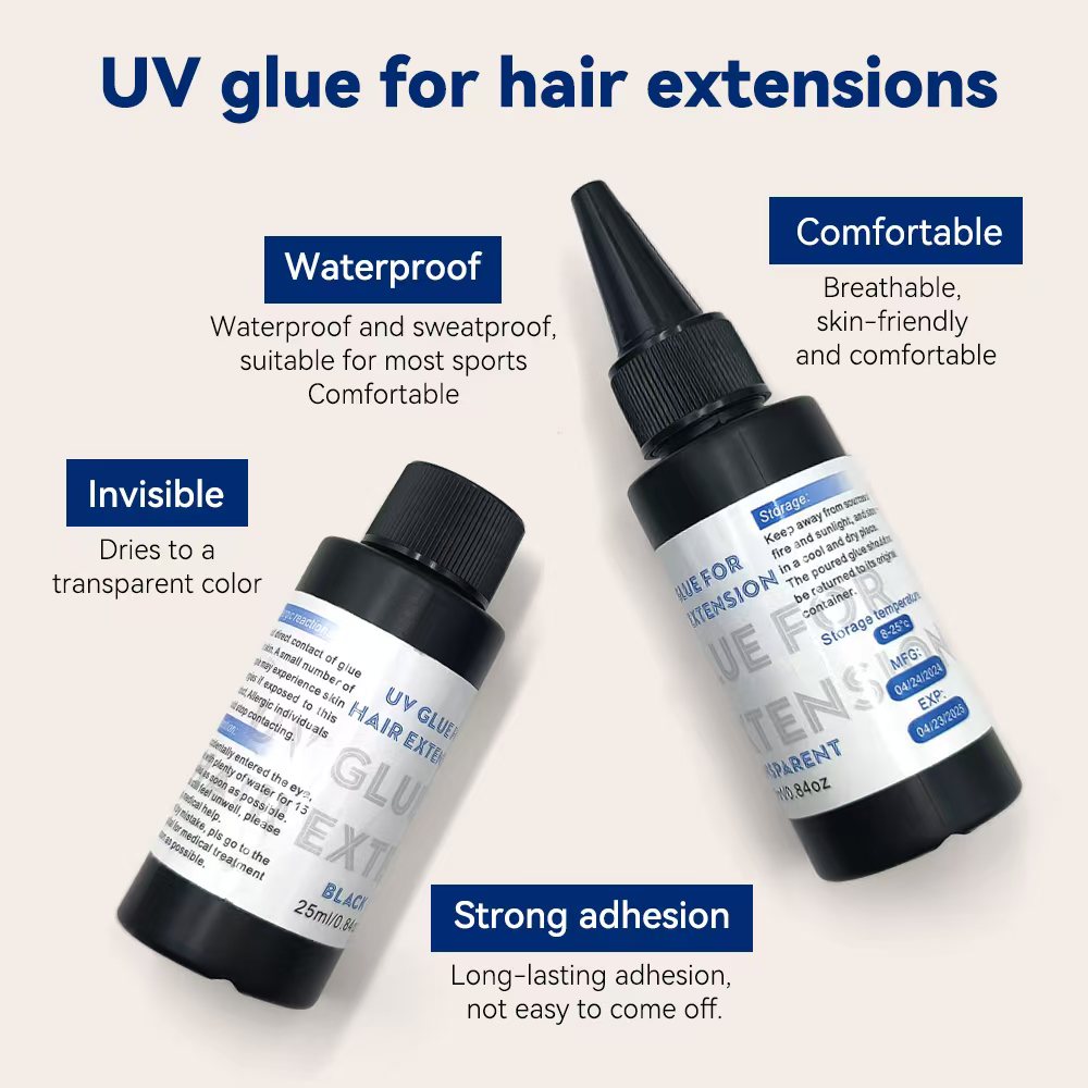 Salon-grade UV hair extension gel, easy to remove and leaves no residue.